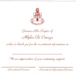 Post Card, White Card Stock, Red Ink, Alpha Chi Omega, Font #2