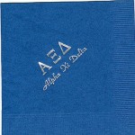 Napkin, Royal Blue, Silver Foil Greek Letters, Font PA, Alpha Xi Delta