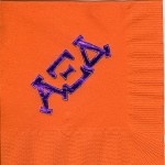 Napkin, Bright Orange, Purple Foil Modern Greek Letters, Alpha Xi Delta
