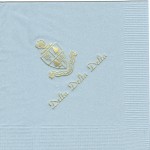 Delta Delta Delta gray napkin, gold crest, Font PA