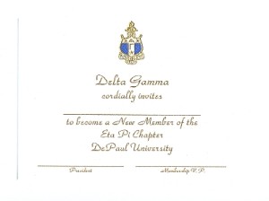 Delta Gamma Bid card gold ink font 2
