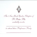 2-color engraved flat card, wine thermography, font #8, Pi Beta Phi bid card