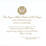 1-Color Ink Flat Card, Gold Thermography, Font #2, Chi Omega Recommendation Thank you