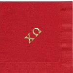 Napkin, Red, Gold Foil Greek Letters, Chi Omega