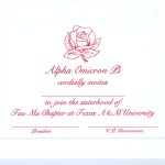 Alpha Omicron Pi bid card, Old Rose design, font #9, red thermography (raised print) 