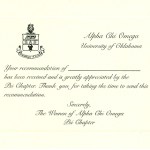 Flat Card, Black Thermography (raised print), Font #9 Alpha Chi Omega Recommendation Thank You Card