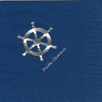Napkin, Dark Blue, Silver Foil Ship's Wheel, Delta Gamma