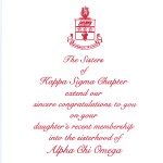 Alpha Chi Omega Parent's Congratulation Card, Red Raised Ink, Font #9, Vertical