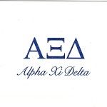Fold-over card, reflex blue thermography (raised print), Greek letters, Font #9, Alpha Xi Delta