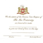 2-color engraved flat card, gold thermography ink, Font #9, Phi Mu bid card