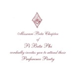 1-color flat card, wine thermography, font #8, Pi Beta Phi preference invitation