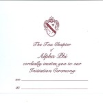 1-color ink flat card, Wine thermography, Font #9, Alpha Phi Initiation invitation