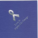 Napkin, Purple, Silver Foil Cancer Ribbon, font Garamond, Alpha Chi Omega