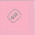 Napkin, Pink, Silver Foil Quadrfoil Greek Letters, Phi Mu