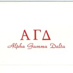 1-color Thermography fold-over card, red ink, font #2, Alpha Gamma Delta