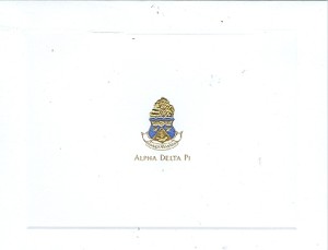 2-color engraved fold over card. Alpha Delta Pi
